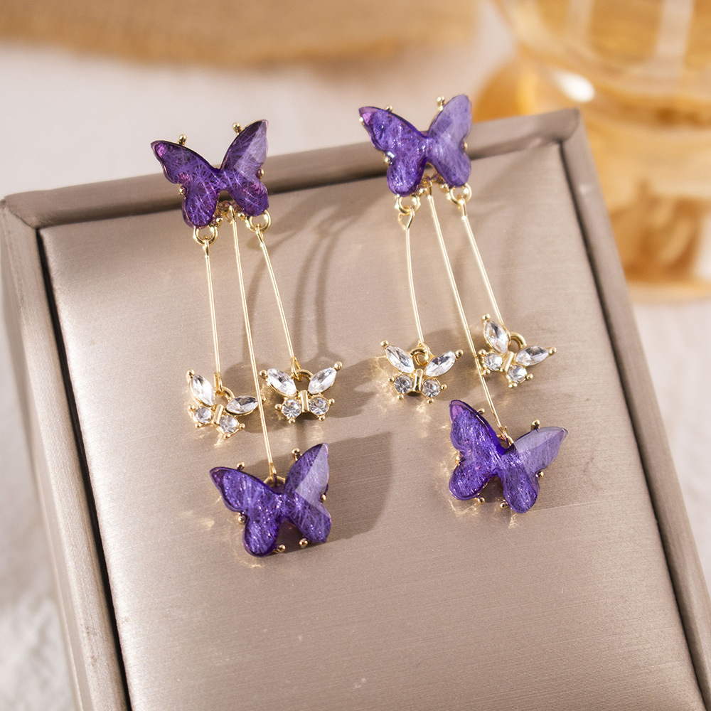 Pendientes largos con flecos elegantes y diamantes con aguja de plata Pendientes de todo fósforo de temperamento de nicho Pendientes simples y ligeros de lujo de alta gama Mujeres