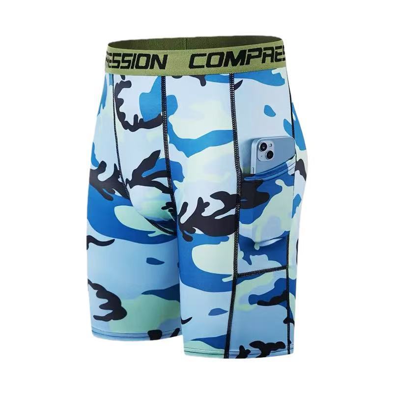 Cross-Border Men's Fitness Shorts with Pockets Running Training Quick-Drying Elastic Five-Point Pants Tight Shorts Sports Shorts