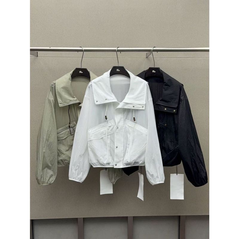 R13 13 行機能的なアメリカンハイストリートビーズ巾着作業服デザイン日焼け止めジャケットジャケット女性の夏服|undefined