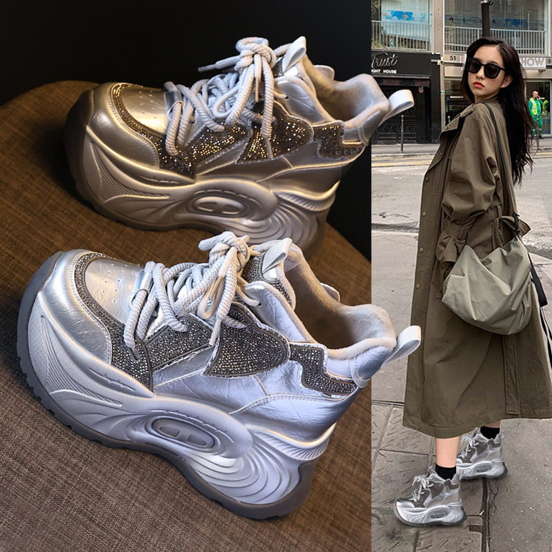 Giày sneaker nữ chunky đế dày độn cao lót nhung giữ ấm mùa đông — Màu đen lót nhung