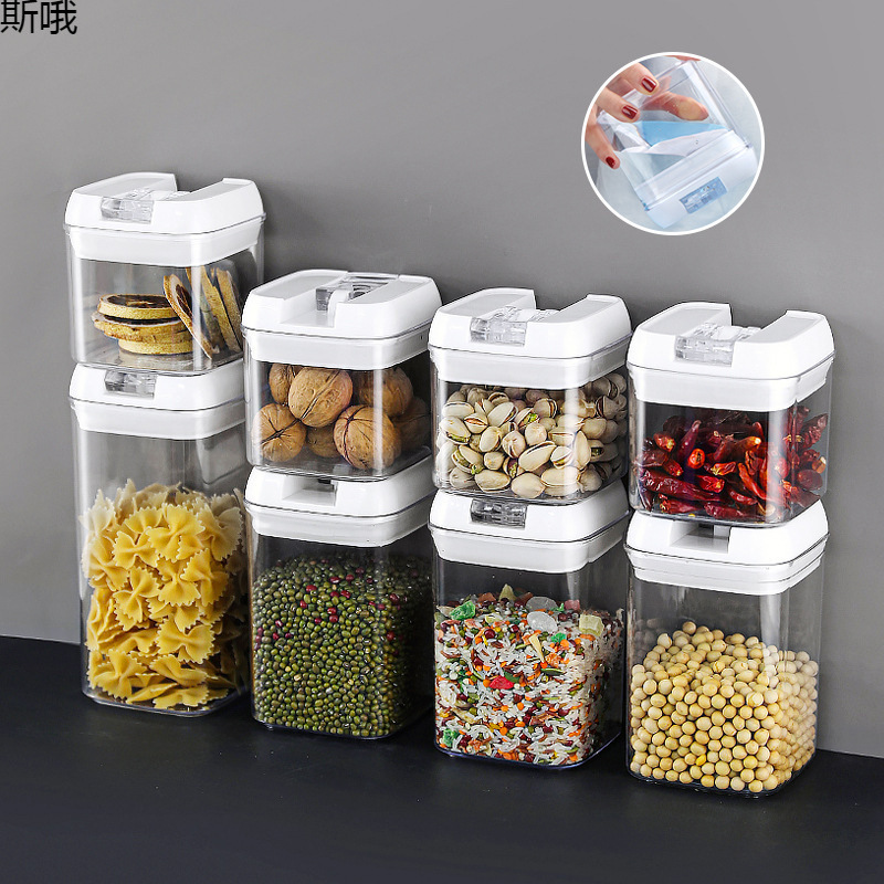 Tanque sellado para el hogar Caja de almacenamiento de cocina Almacenamiento cuadrado transparente Aperitivos frescos Tanque de granos integrales