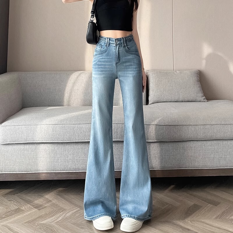Vintage Flared Jeans for Women 2026 Summer Thin Loose Stretchy Petite Lyocell Wide-Leg Bell-Bottom Pants