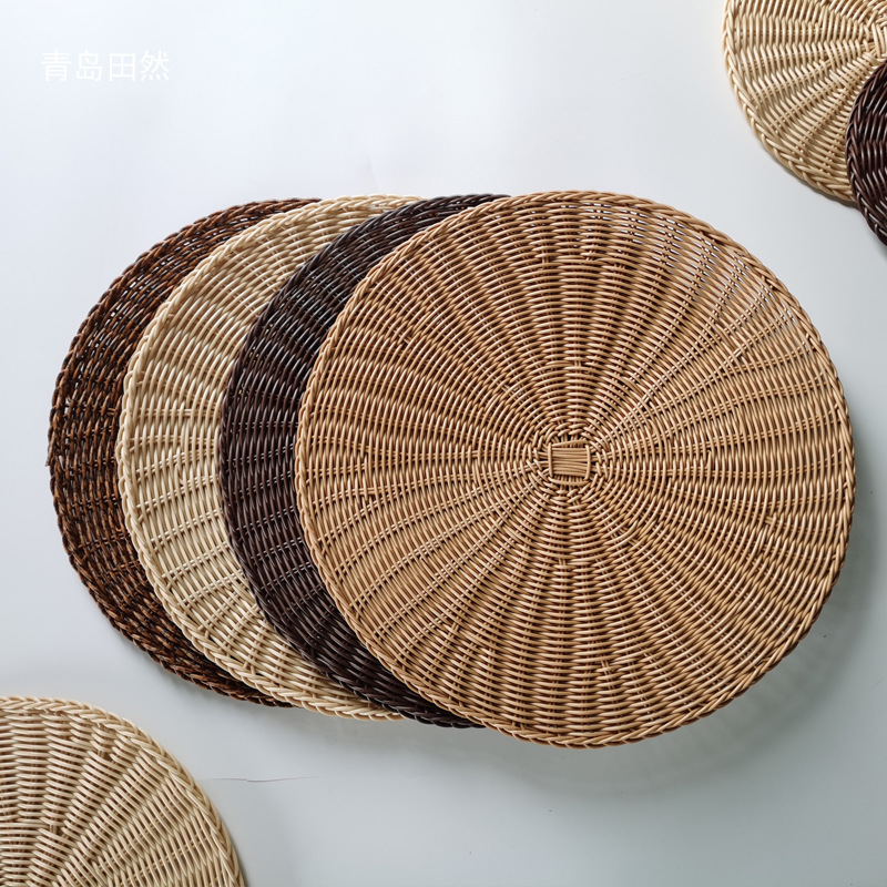 Modern Simple Woven Placemat Round Imitation Rattan Dining Table Insulated Placemat Flushable Coaster Creative Decorative Placemat