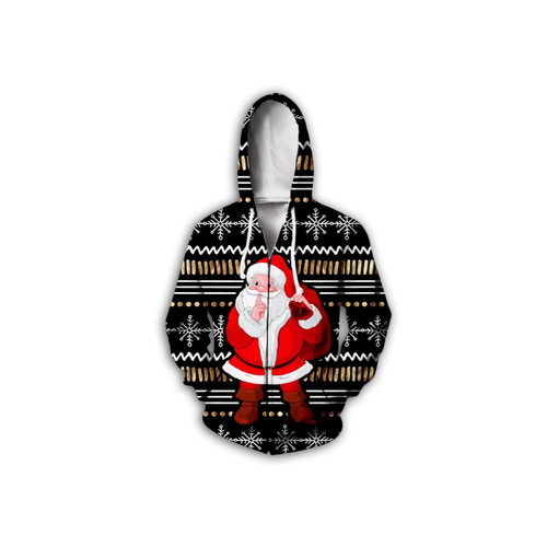 Santa Claus 3D printed pullover hoodie autumn casual loose long zipper sweatshirt