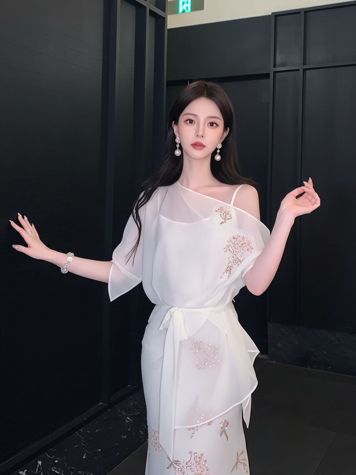 Bộ áo váy nữ tân cổ điển Trung Hoa thêu hoa nhẹ nhàng — Trang chủ, bộ đồ, nửa váy