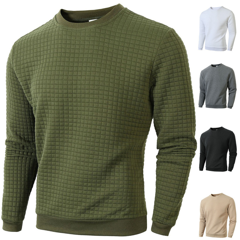 Waffle Texture Round Neck Sweatshirt for Men, Loose Casual Style, Long Sleeve Pullover, Can Be Customized with Heat Transfer Printing and Embroidery Waffle Texture Round Neck Sweatshirt for Men, Loose Casual Style, Long Sleeve Pullover, Can Be Customized with Heat Transfer Printing and Embroidery