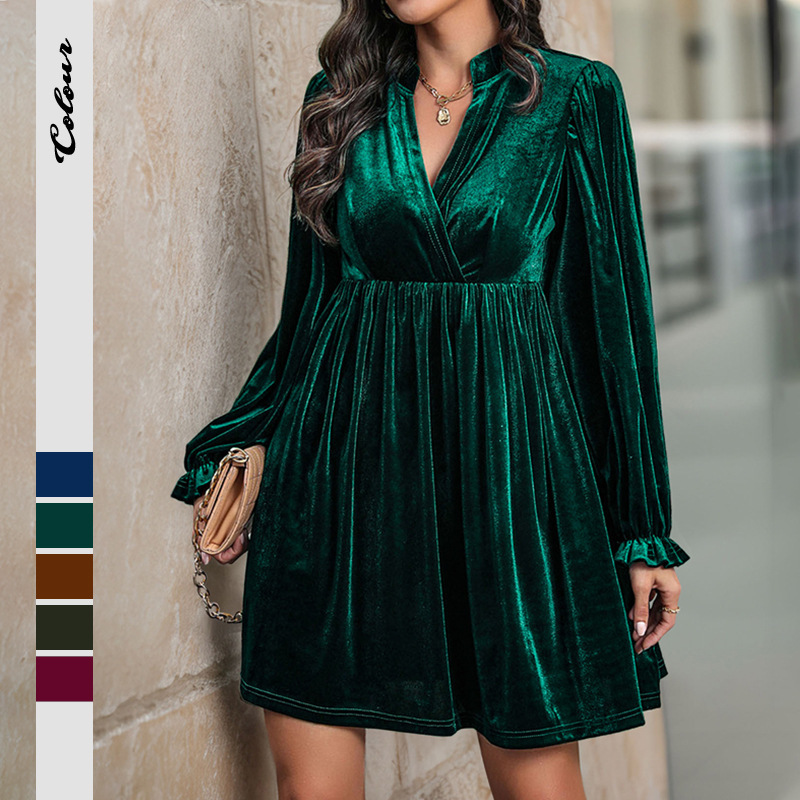 Amazon European and American Cross-Border 2026 Fall/Winter New Vintage Style Loose Solid Color Long-Sleeve Velvet Dress Amazon European and American Cross-Border 2026 Fall/Winter New Vintage Style Loose Solid Color Long-Sleeve Velvet Dress