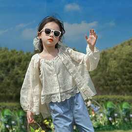 公主童装女童夏装防晒衣2026新款花边空调衫镂空透气薄款外套开衫