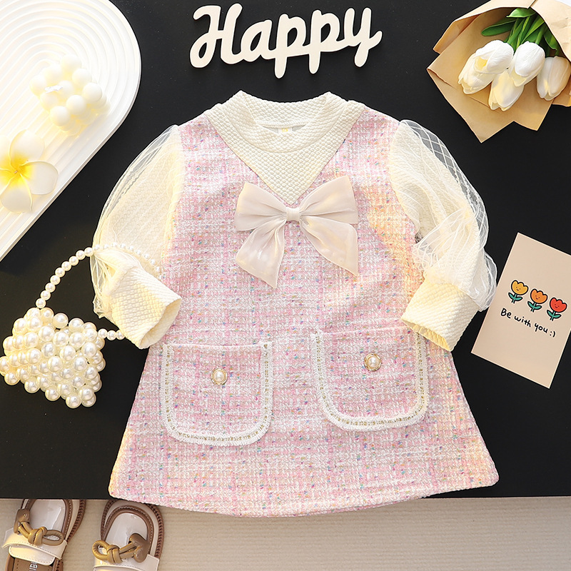2025 Spring and Autumn New Korean Style Chanel Style Girl's dress Fake Two-piece Baby Girl Princess Dress Puff Sleeve Dress 2025 Spring and Autumn New Korean Style Chanel Style Girl's dress Fake Two-piece Baby Girl Princess Dress Puff Sleeve Dress
