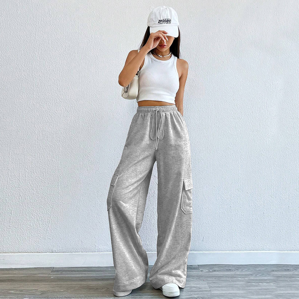 Damenhose mit hoher Taille, schlankem, geradem Bein, weitem Bein, modisch, lässig, amerikanischer Overall, Sporthose für Herbst und Winter_voghion.com