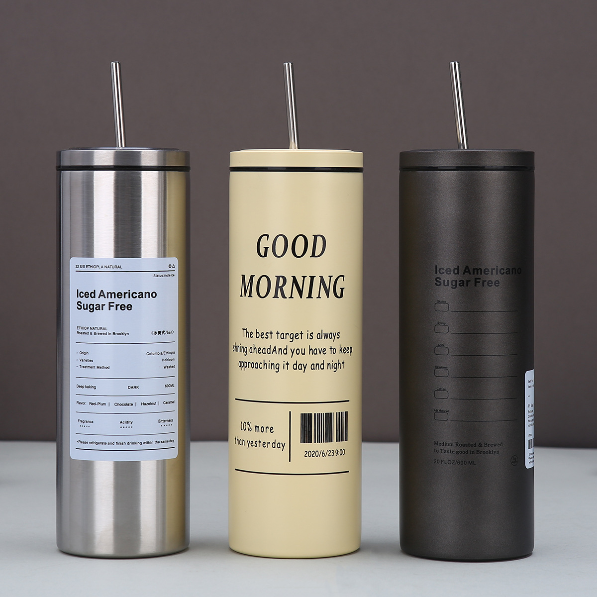 现货304不锈钢冰美式咖啡杯家用大容量吸管杯户外车载简约保温杯