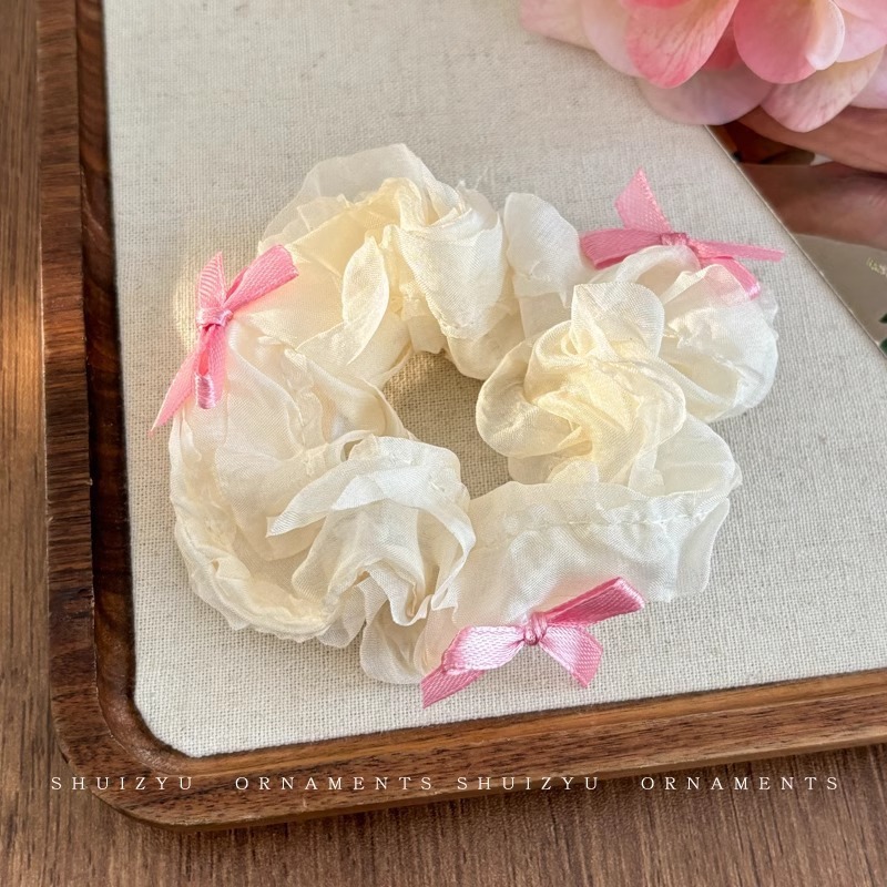 韩系春夏蝴蝶结大肠发圈女款蕾丝碎花头绳粉色方巾大号发饰|undefined