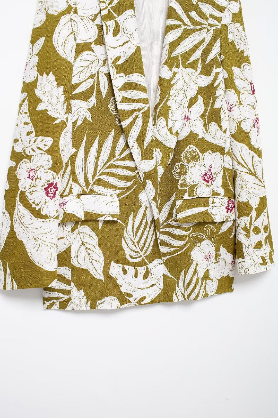 Women's linen blend flower print suit jacket pants dress set_voghion.com