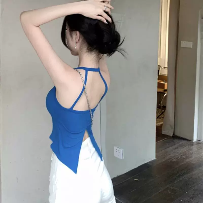 Tianxin STUDIO, летняя женская майка с бретелькой на шее, внутренняя одежда с подушечками для груди и разрезами для красивой спины, короткая, сексуальная, для похудения