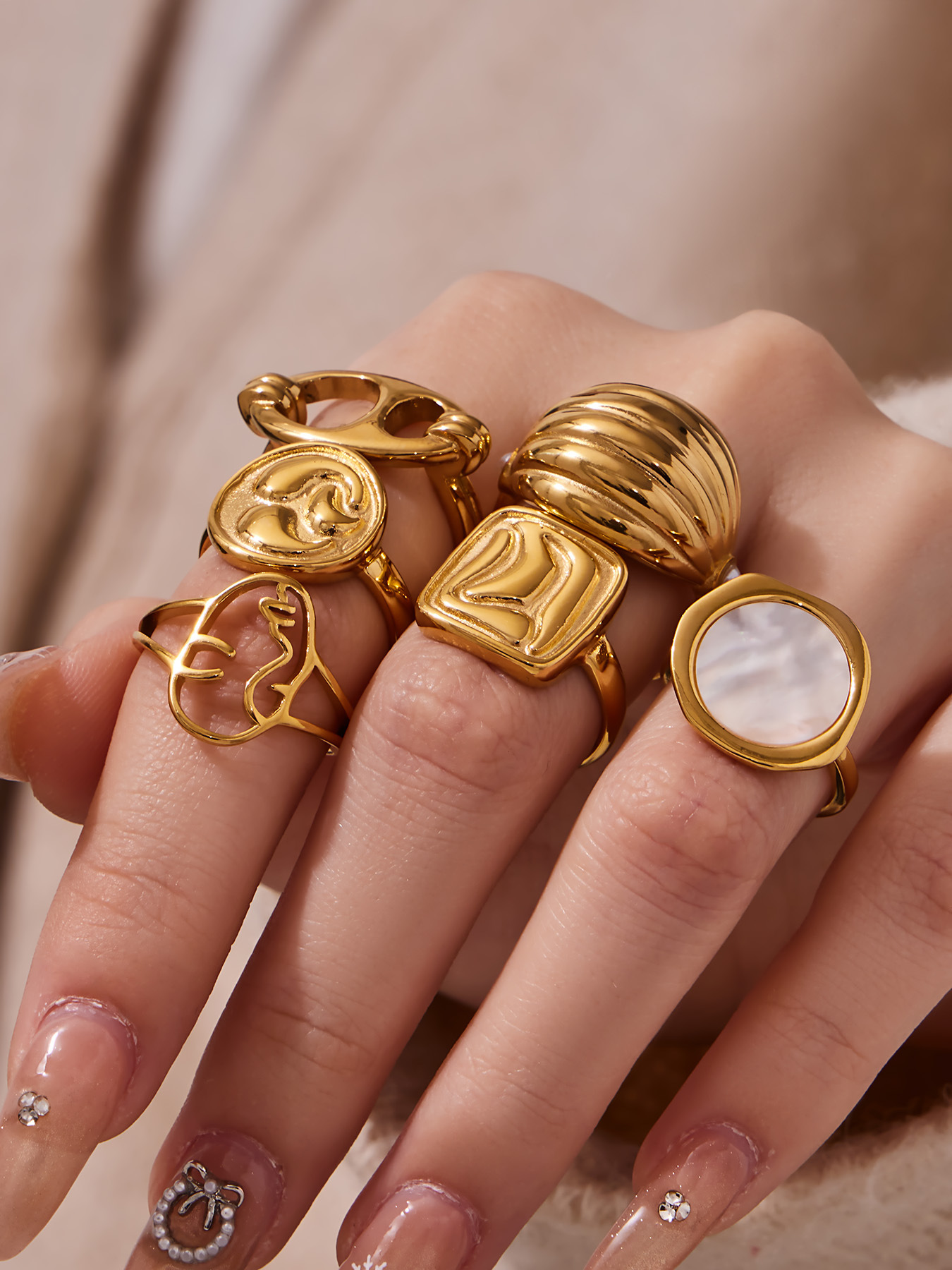Mysterious Retro Geometric Open Ring Set Stainless Steel Jewelry_voghion.com