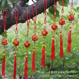 新年过节金框丝线小红灯笼串植物盆景室内房间装饰品春节喜庆用品