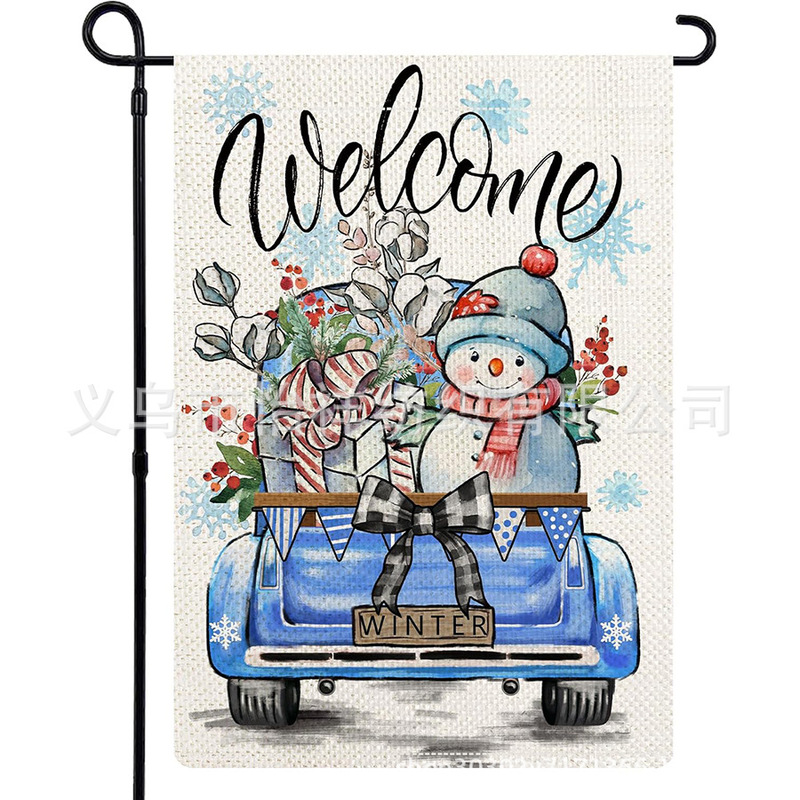 亚马逊爆款圣诞节花园旗雪花圣诞老人雪人双面印花庭院户外旗帜|undefined