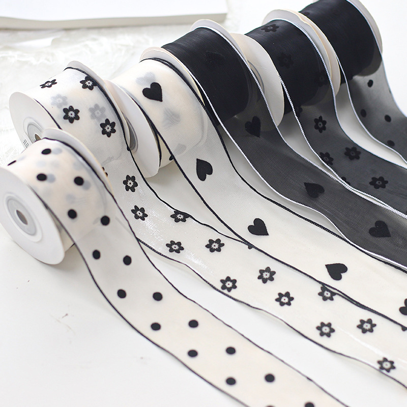 节日植绒流光纱爱心圆点花朵丝带鲜花包花丝带花束礼物盒打包带