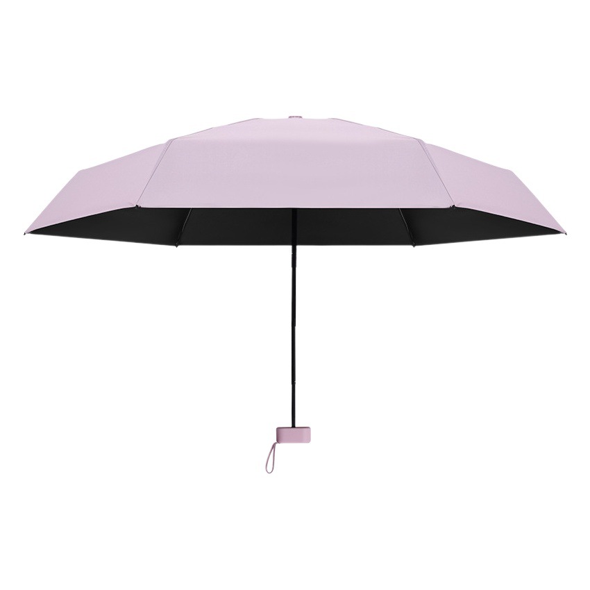 Mini plana de seis pliegues de color a juego mango de vinilo paraguas de sol de las mujeres pequeño bolso portátil paraguas de sol impreso LOGO