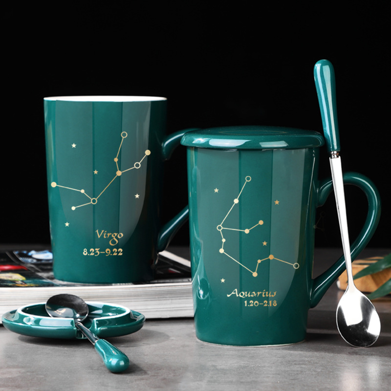 Ceramic Zodiac Mug Set With Lid And Spoon, Large Gift Box Cup_voghion.com