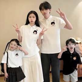 2026夏装新款学院风Polo衫亲子装一家三四口短袖母子母女全家T恤