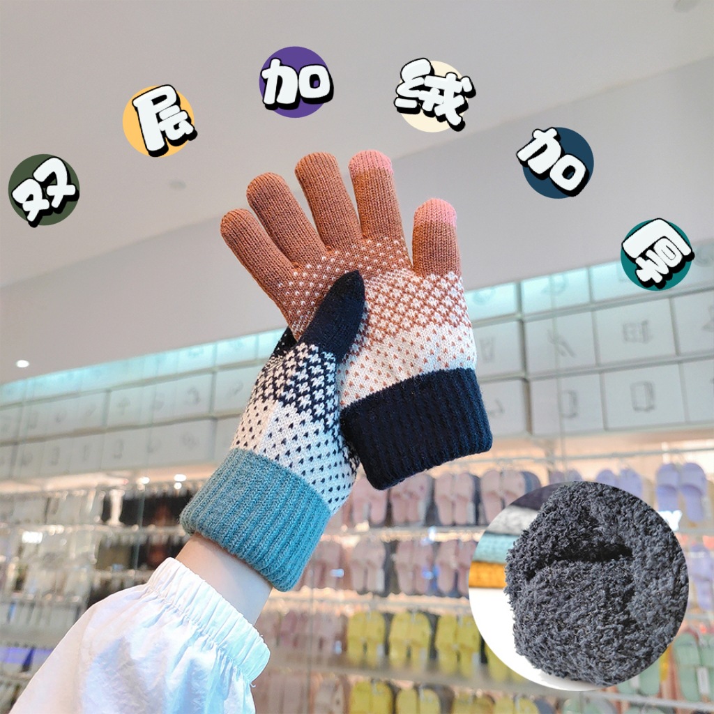 Nuevos guantes de mujer de invierno cálido color sólido de moda doble capa forrada de lana engrosada estudiante ciclismo pantalla táctil dedo completo hombres
