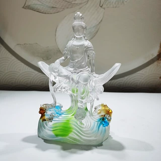 工厂直销琉璃水晶观音家居供奉佛堂供奉古法琉璃观音琉璃水月观音