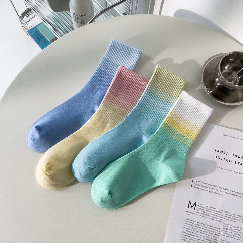 Спортивные осенняя дышащие knee socks для мужчин и женщин, градиентная до середины икры, многоцветные, средний размер
