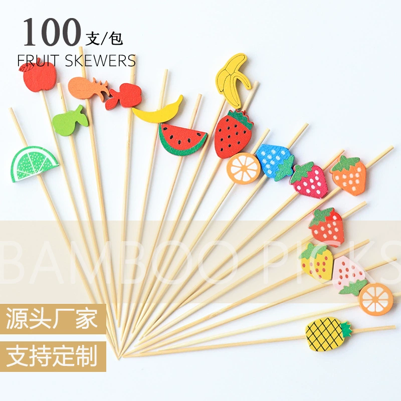 Фруктовая смесь: арбуз, банан, клубника, киви, классические декоративные фруктовые бамбуковые шампуры, 100 шт./упаковка