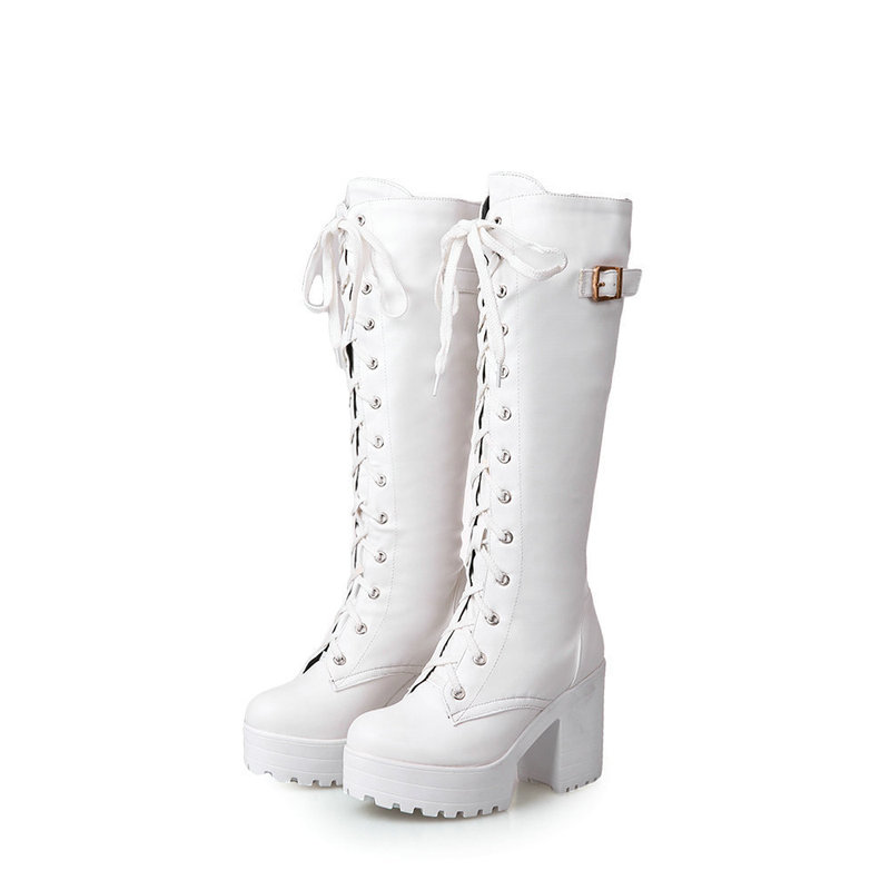 Foreign Trade Women's Shoes, Boots, Women's British Style Slim Leg High Boots, Waterproof Platform, Retro Thick Heel High Heel Boots, Women's Large Size Shoes