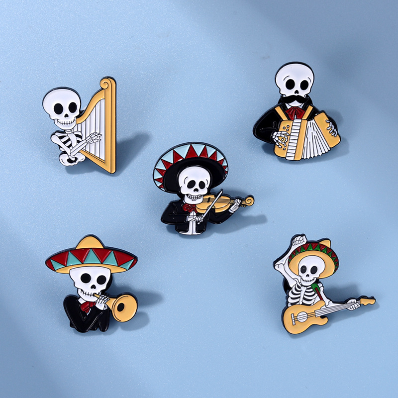 Retro Guitar Skull Alloy Stoving Varnish Unisex Brooches display picture 5