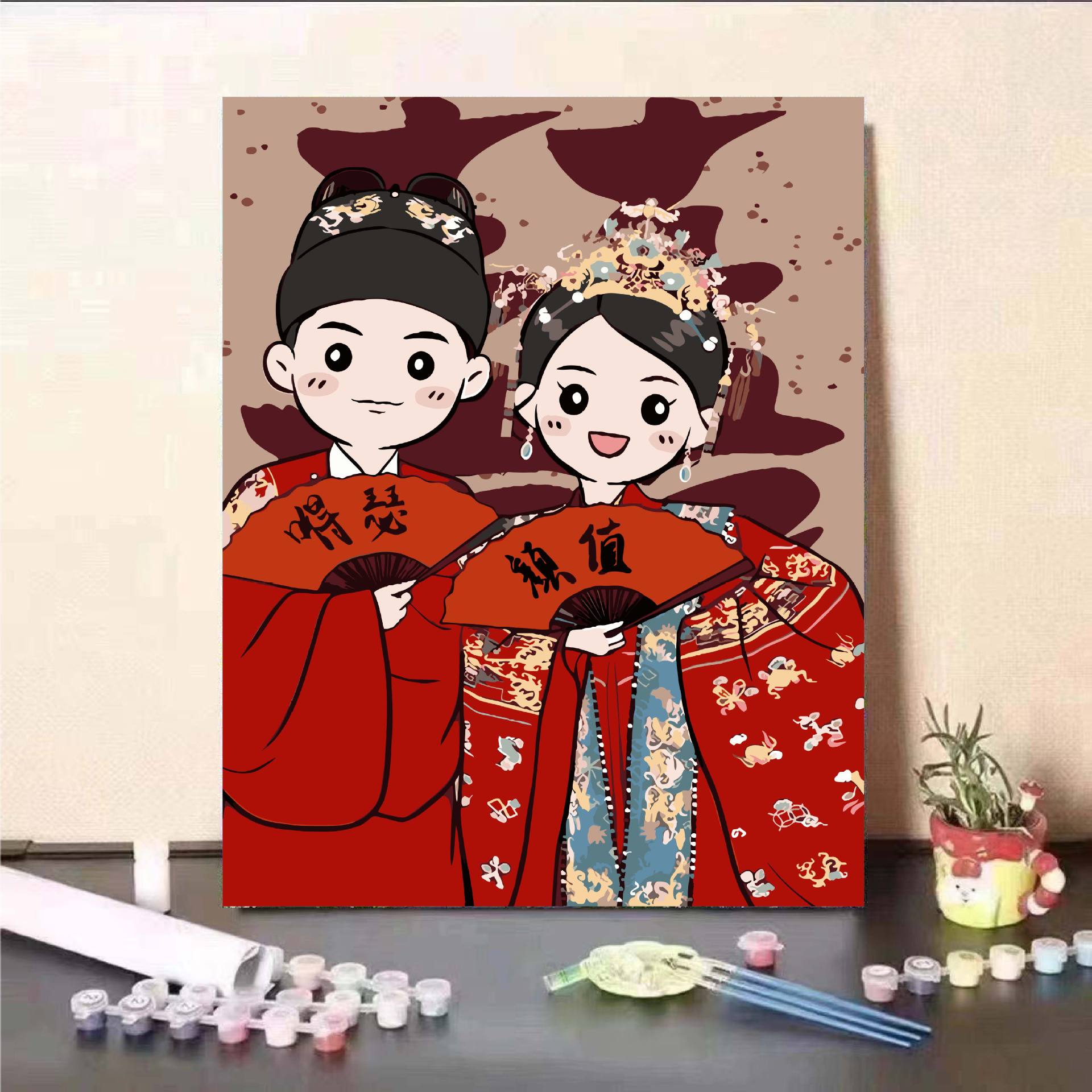 Personaje de yuanes animado bidimensional DIY pintura al óleo digital descomprimida a mano nicho pintura de relleno de color