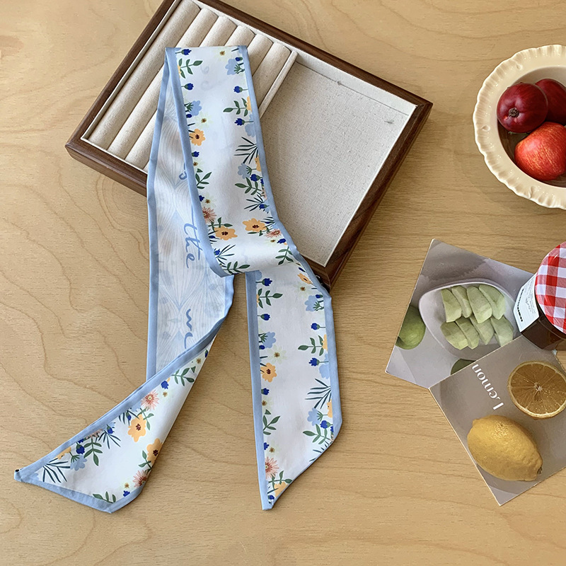 Bufandas de seda para mujeres de verano nuevo bufandas de moda flores y hierbas toallas de muñeca bolsas largas cinta cinturón atar cabello flotante