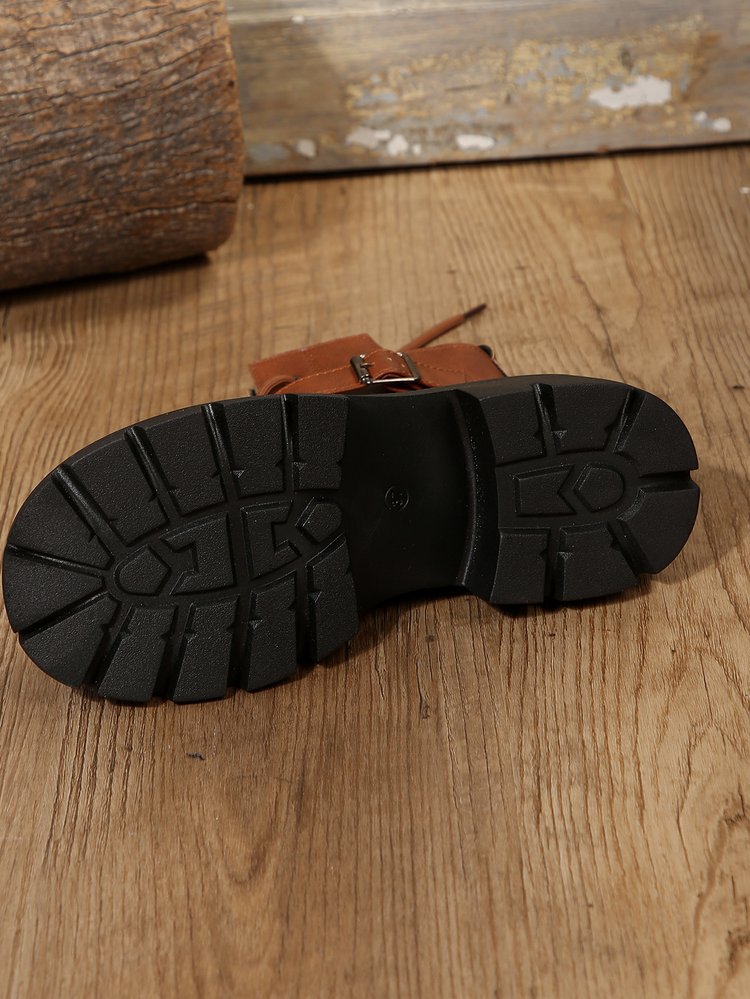 New autumn winter British style motorcycle boots thick soled belt buckle vintage ankle boots plus size_voghion.com