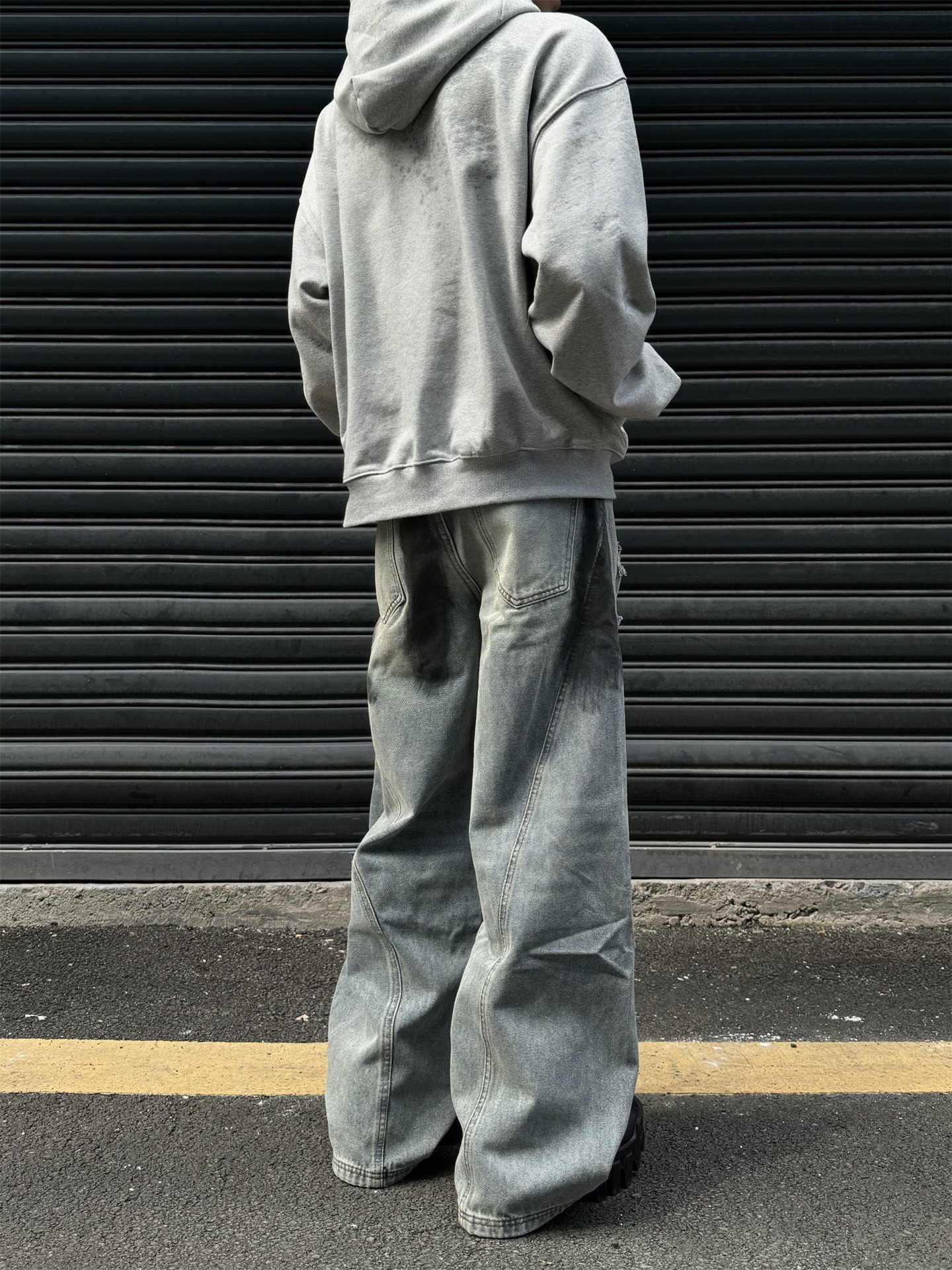 High Street Summer Retro Autumn Vibe Ink Splash Hole Jeans Loose Deconstructed Straight Wide Leg Long Pants_viptrois.com