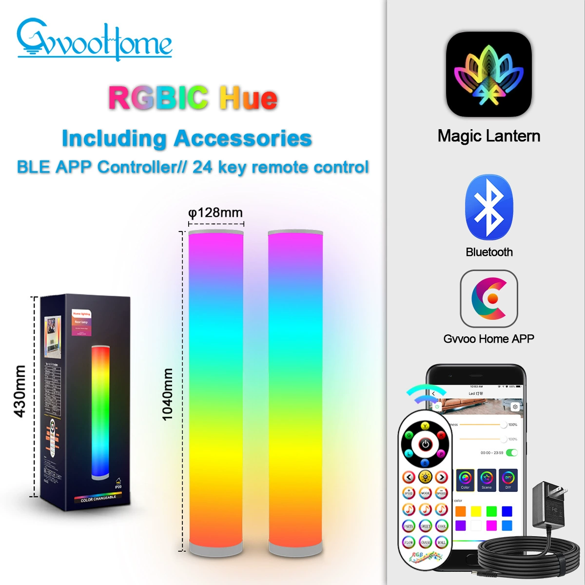 LED-торшер ГввоотХоум RGBW Bluetooth/ Wi-Fi, управление приложением, высотой 1.04 м