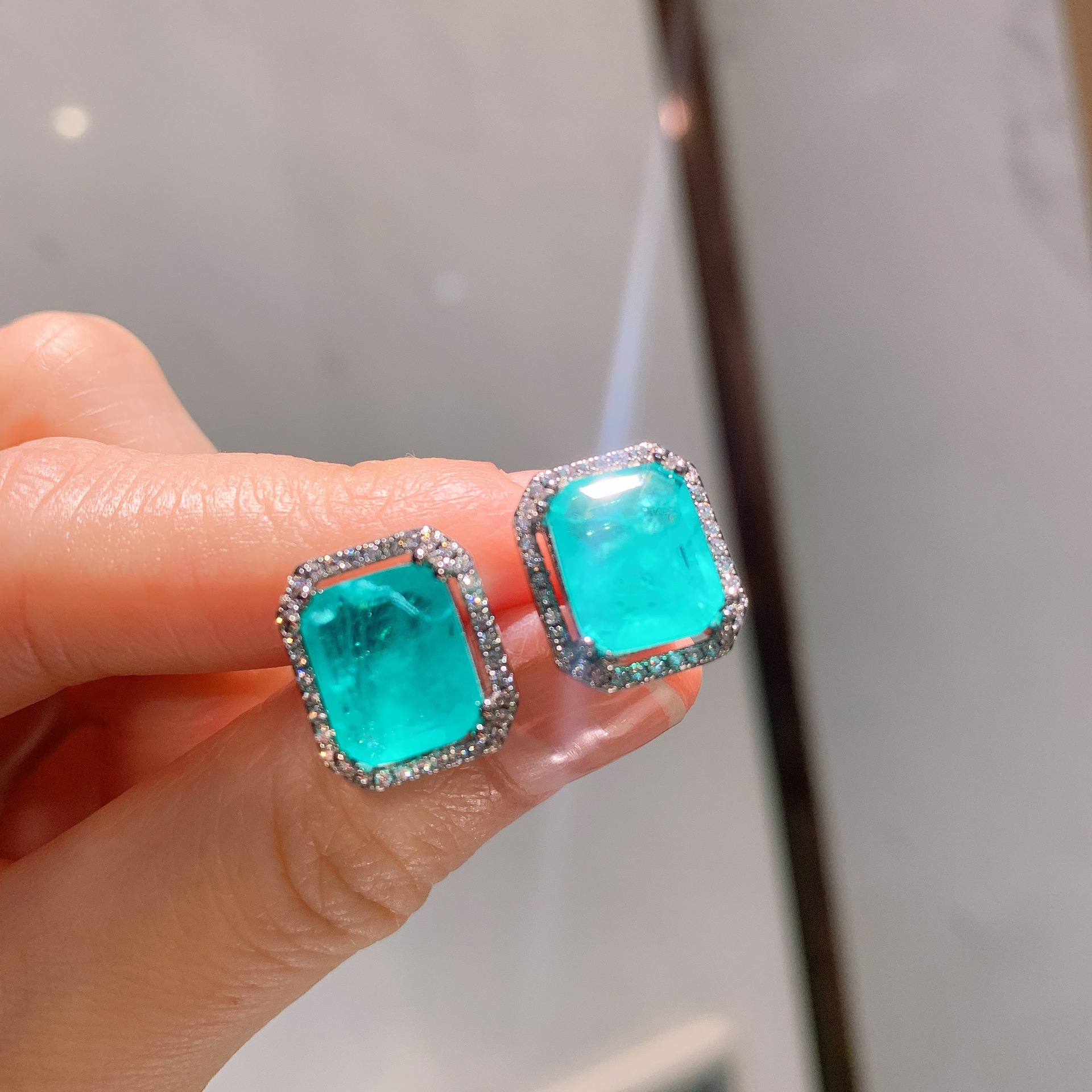 Zhuang sheng joyería estilo europeo y americano simulación paraiba anillo pendientes collar 9*11 colgante 12*16