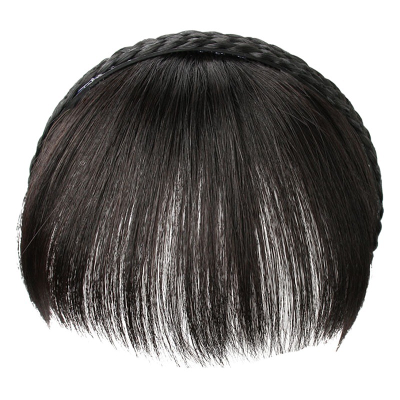 Tiktok mismo estilo trenza diadema flequillo un pelo real frente cortina patillas cubierta pelo blanco flequillo roto peluca pieza