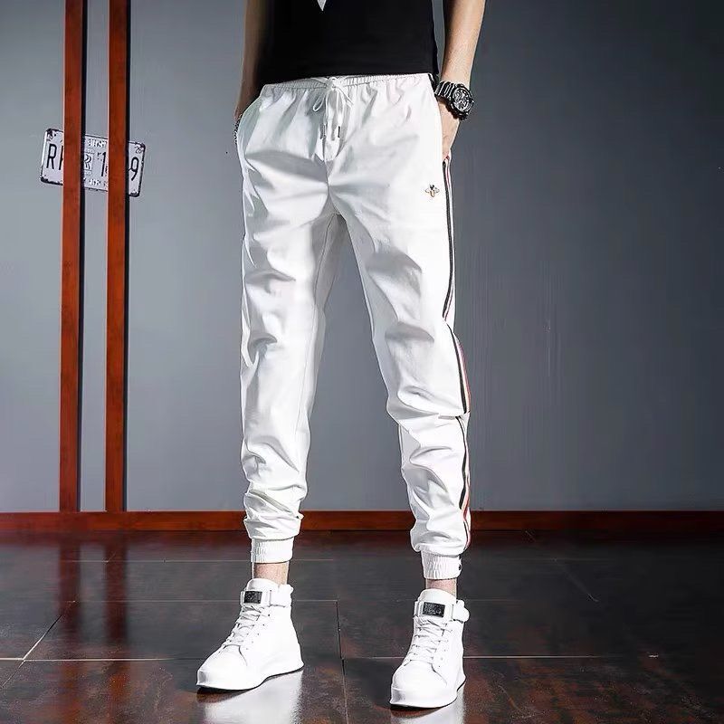 Casual Pants Men's Summer Thin Trendy Brand Casual Pants Small Bee Men's Pants Slim-Fit Foot-Bundling Quick-Drying Sports Pants
