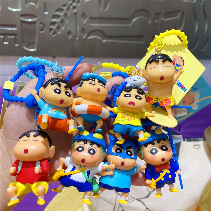 Genuine Crayon Small New Seaside Swimming Ring Student Keychain Pendant Couple Backpack Hanging Doll Machine Pendant Gift