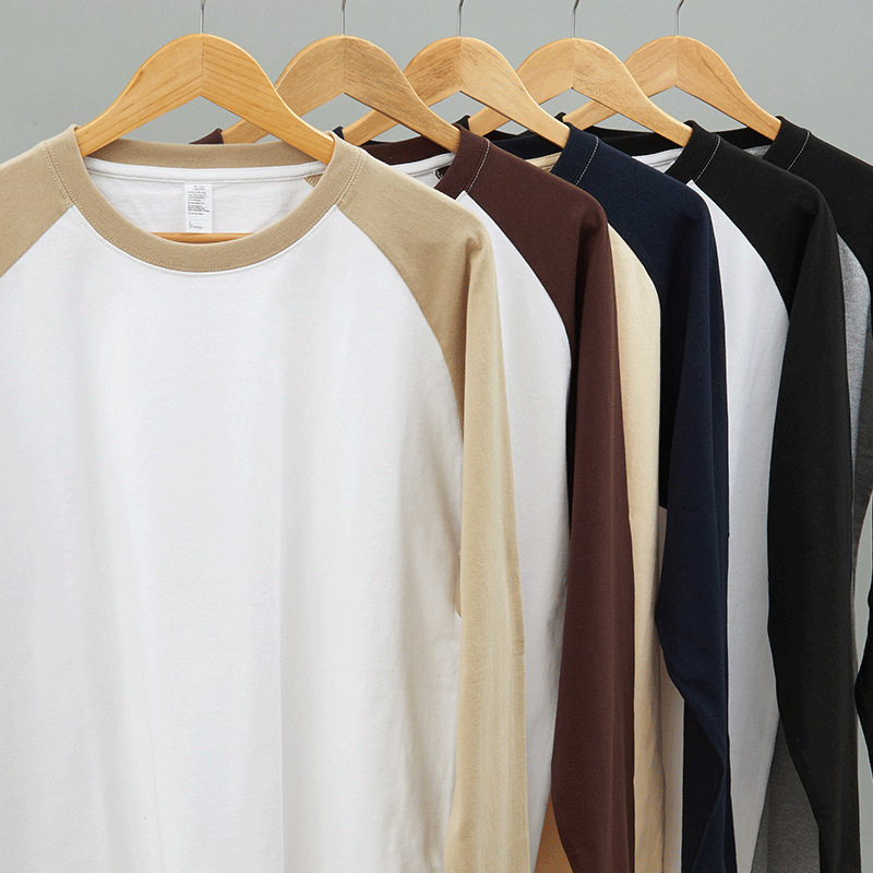 American retro 250g blockbuster spring and autumn cotton color matching shoulder long sleeve T-shirt casual Joker loose jacket men American retro 250g blockbuster spring and autumn cotton color matching shoulder long sleeve T-shirt casual Joker loose jacket men
