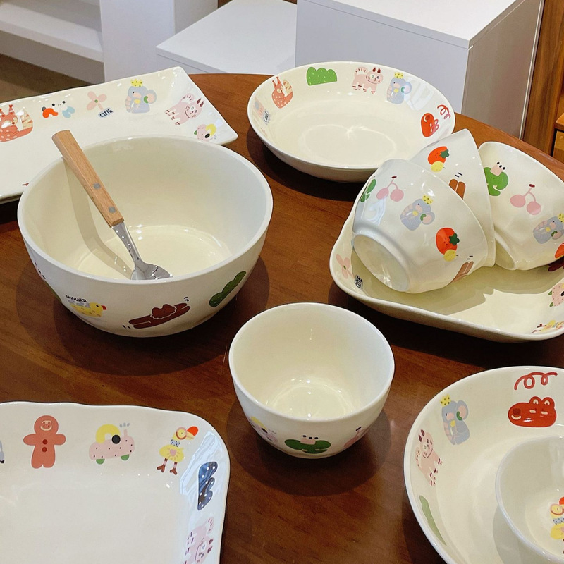 Colorful party ceramic bowl plate tableware household rice bowl Internet Celebrity Bowl plate girl deep plate high color value soup bowl noodle bowl Colorful party ceramic bowl plate tableware household rice bowl Internet Celebrity Bowl plate girl deep plate high color value soup bowl noodle bowl