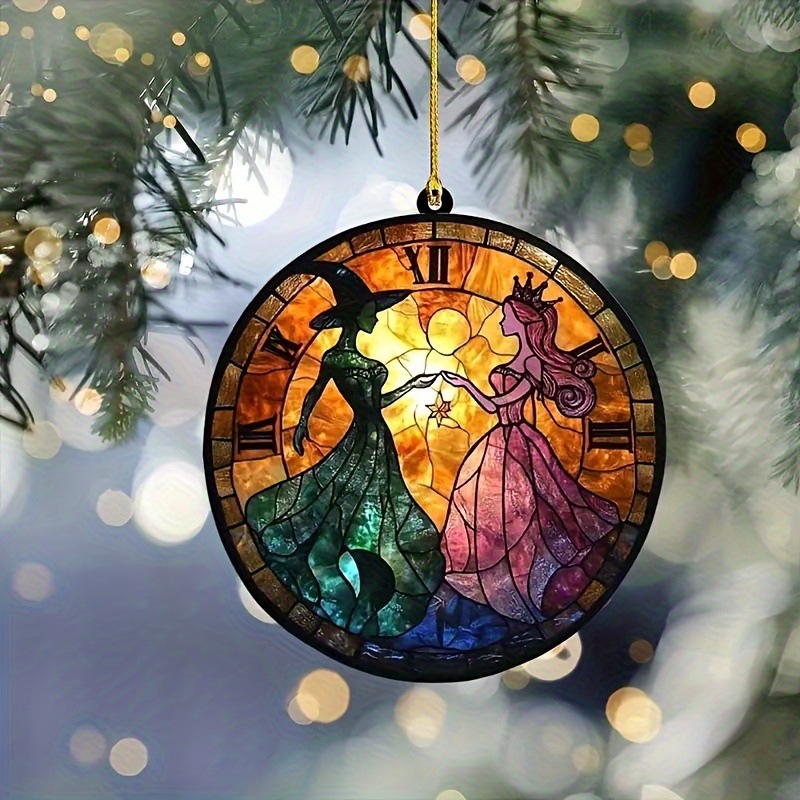 2D平面复古主题圆形水晶吊坠女巫设计圣诞节新年装饰复活节礼物