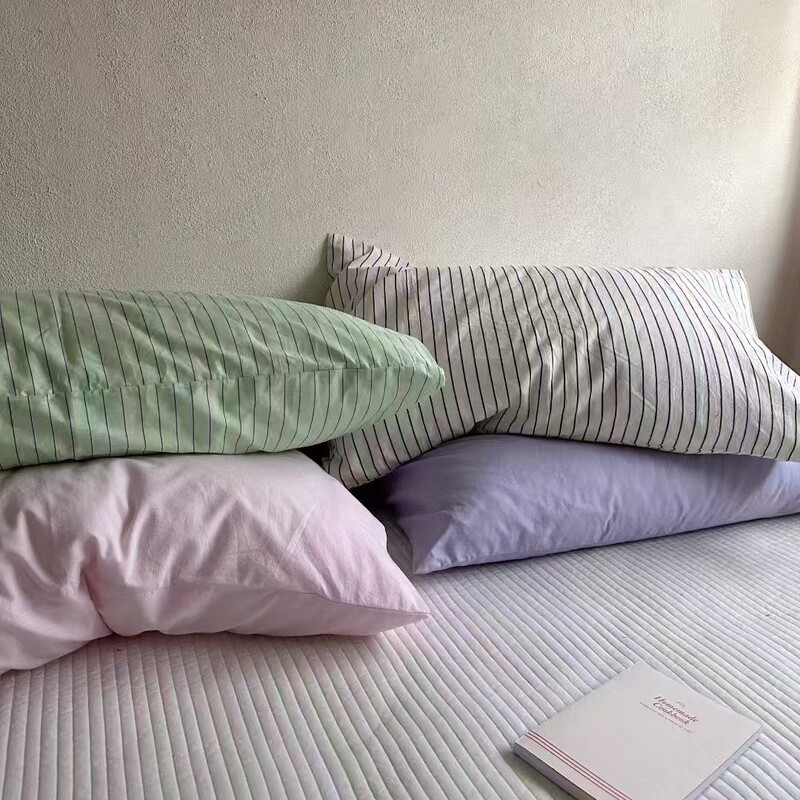 Pure Cotton Pillowcase Single Product Fresh and Simple Stripesd Pure Color Pillowcase Pure Cotton Single and Double Dormitory 48*74 Pillowcase Wholesale