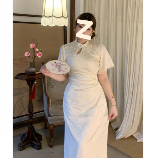 New Chinese Style Improved Cheongsam with Diagonal Jacquard Dress, Mid-Length Slit Slimming Skirt, Source Factory