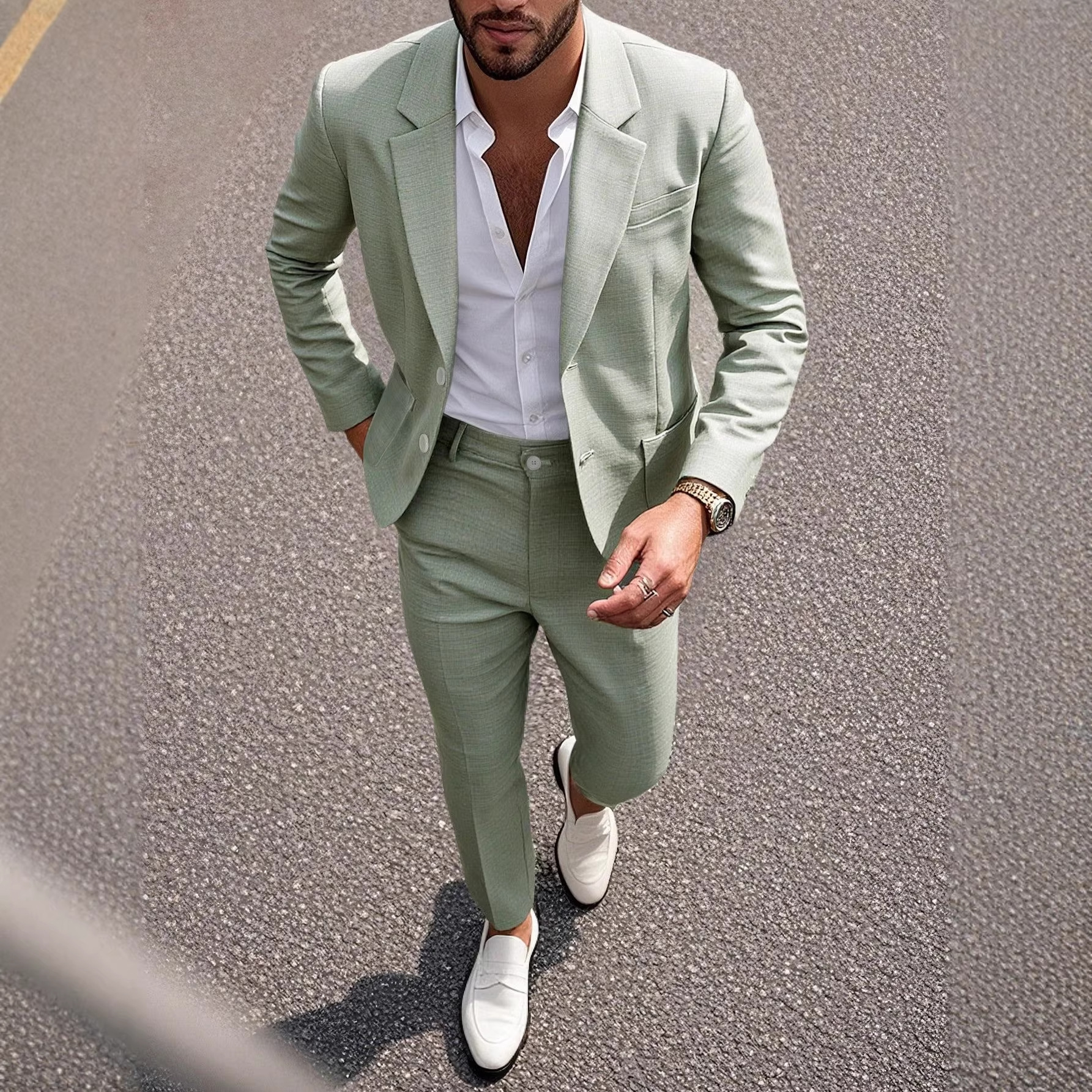 2026 Spring/Summer Cross-Border European And American Men's Set, Solid Color Elegant Banquet Dress, Light Business Suit_voghion.com