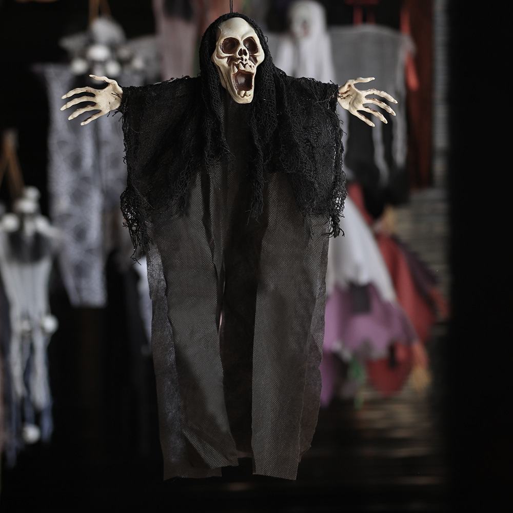 Esqueleto fantasma colgante de Halloween, colgante de terror, con ventosa, fijación de succión, traje de terror de lugar de casa embrujada de cuatro colores