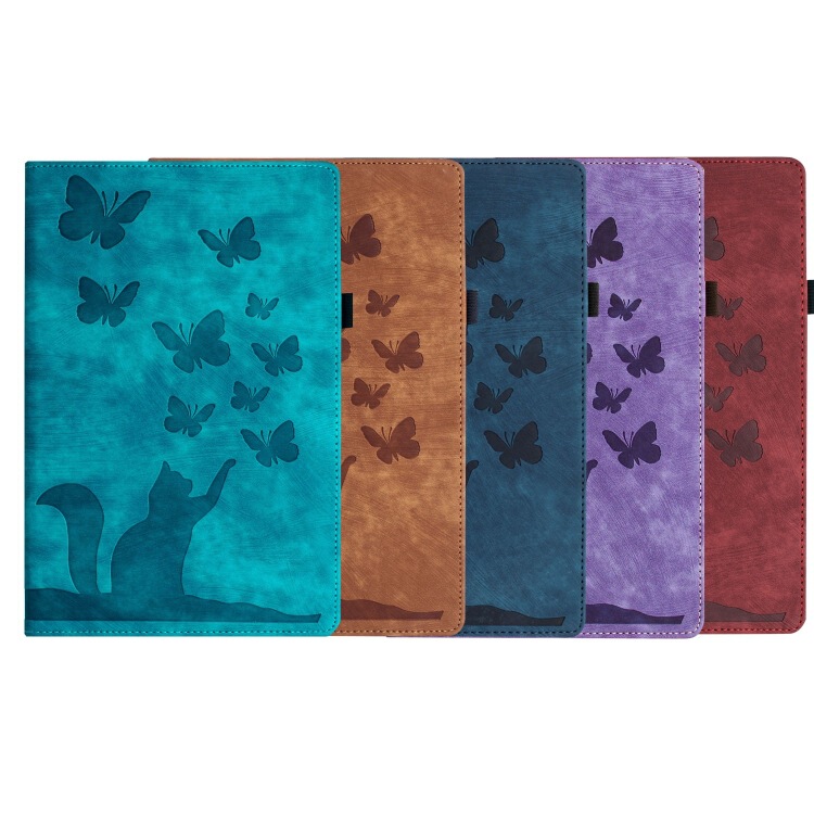 For ipad Air 11 flat leather case Samsung A9 plus frosted butterfly cat card holder white 5