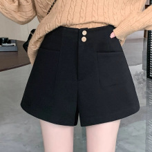 毛呢短裤女靴裤秋冬百搭休闲2024胖mm高腰加厚遮肉显瘦a字阔腿 裤