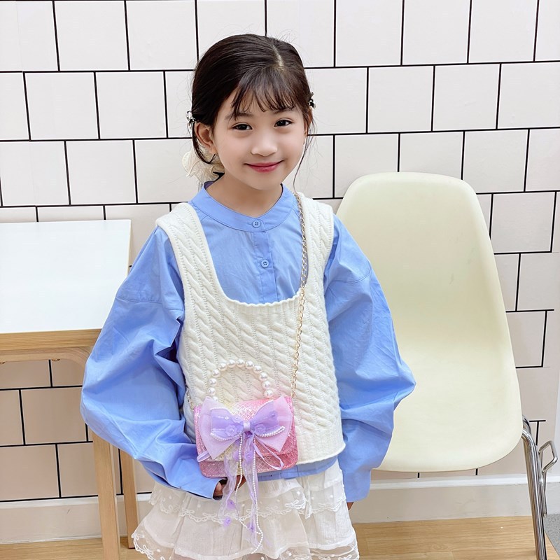 Bolsas infantiles lindas bolsas de hombro de arco pequeña fragancia accesorios princesa de perlas bolsas de cambio bolsas de mano
